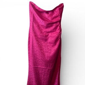 Vice pink strapless maxi with a slit on the side